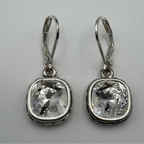 Napier Silver Tone Cushion Cut Crystal Drop Earrings – 0.5” - Picture 5 of 6